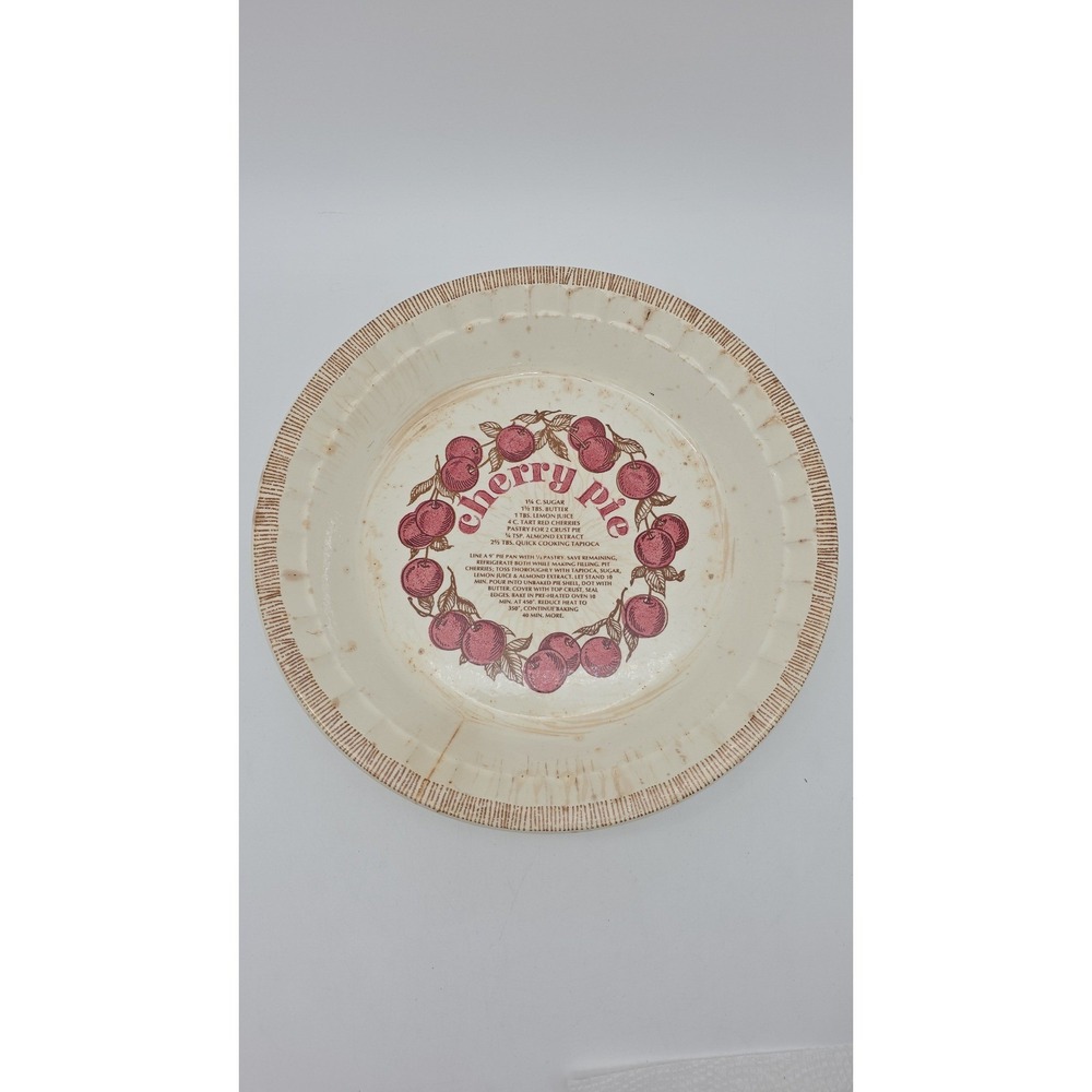 Cherry pie plate with recipe by Royal China Jeannette 11"